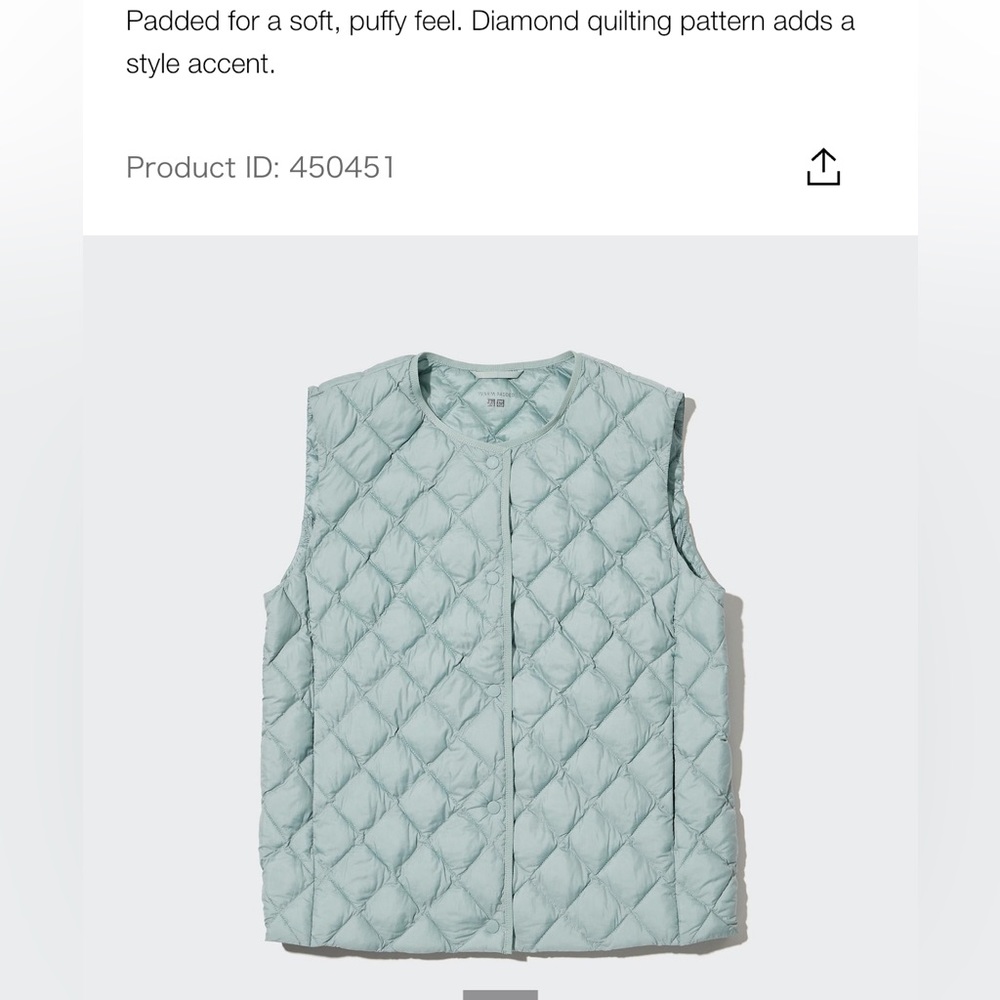 UNIQLO Pufftech Quilted Vest- mint green- MEDIUM